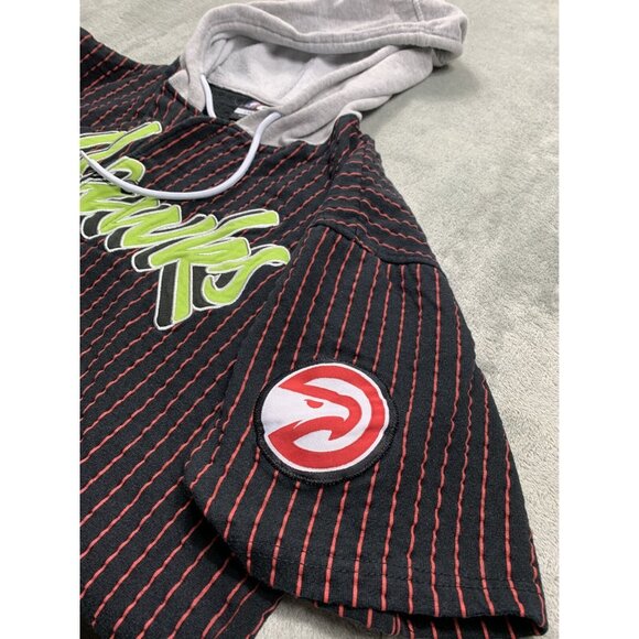 Atlanta Hawks Shirt Mens Large Black Red Stripe Button Up Hoodie NBA Fans Script - Picture 4 of 10